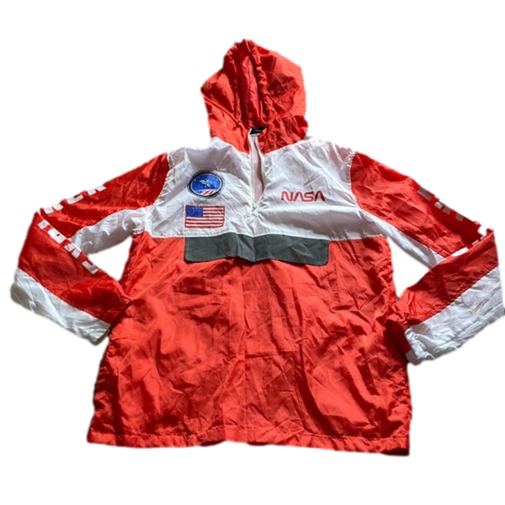 Chemistry NASA Red White Hooded Quarter Zip Windbreaker Space Jacket SIZE XL